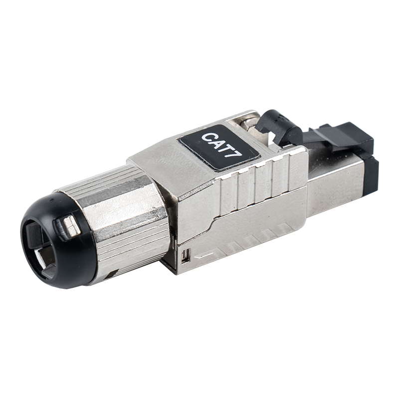 Cat7 stíněný beznástrojový konektor RJ45 (s černou plastovou pružinovou sponou) RJ-G60S-1-C7
