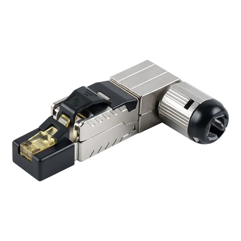 Cat7 stíněný beznástrojový konektor RJ45 (úhel 90 stupňů na konci) RJ-G90S-1-C7